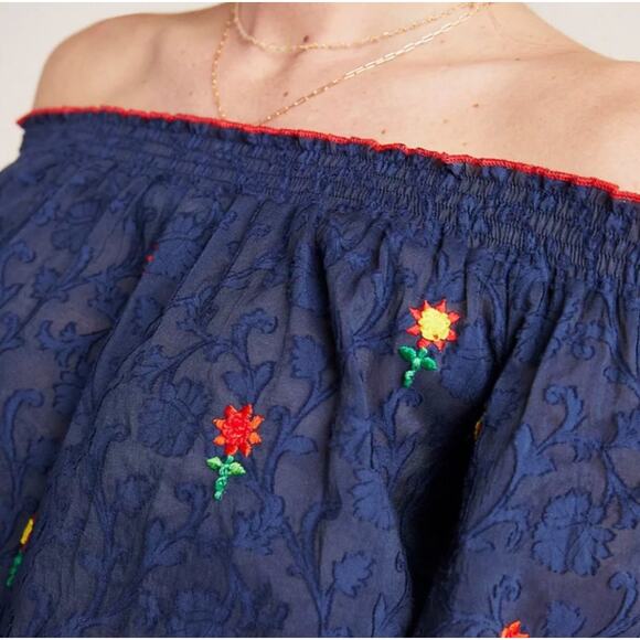 Anthropologie NWT Off the Shoulder Floral Blouse Size Small Embroidered Boho Top - Picture 3 of 10